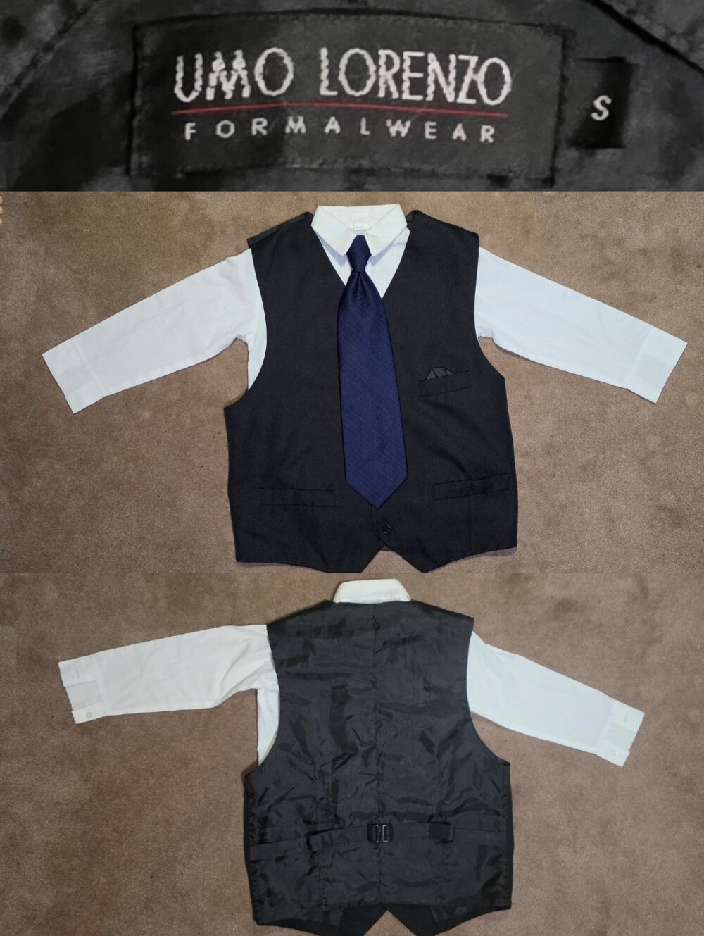 Kids Black, Blue & White Vest & Shirt Set Sz 6